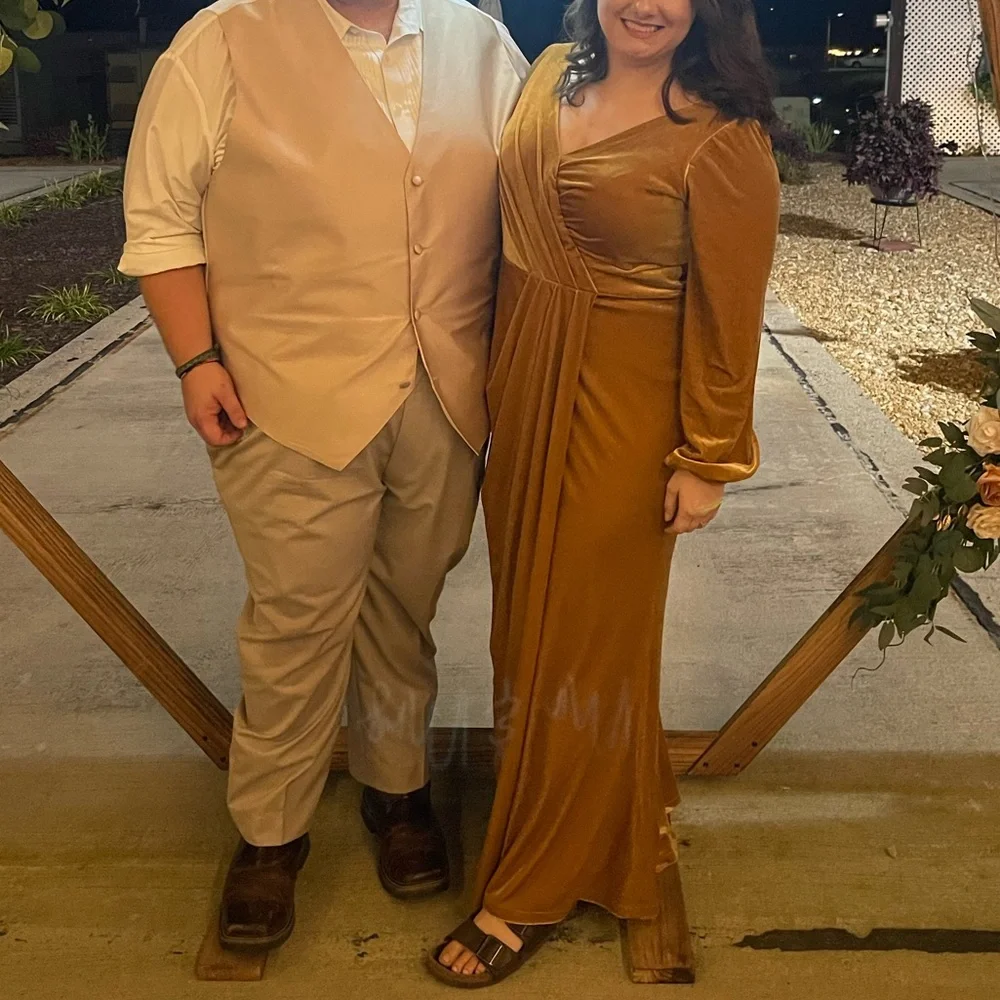 Revelry Elegant Gold Velvet Bridesmaid Dress - Picture 3 of 4